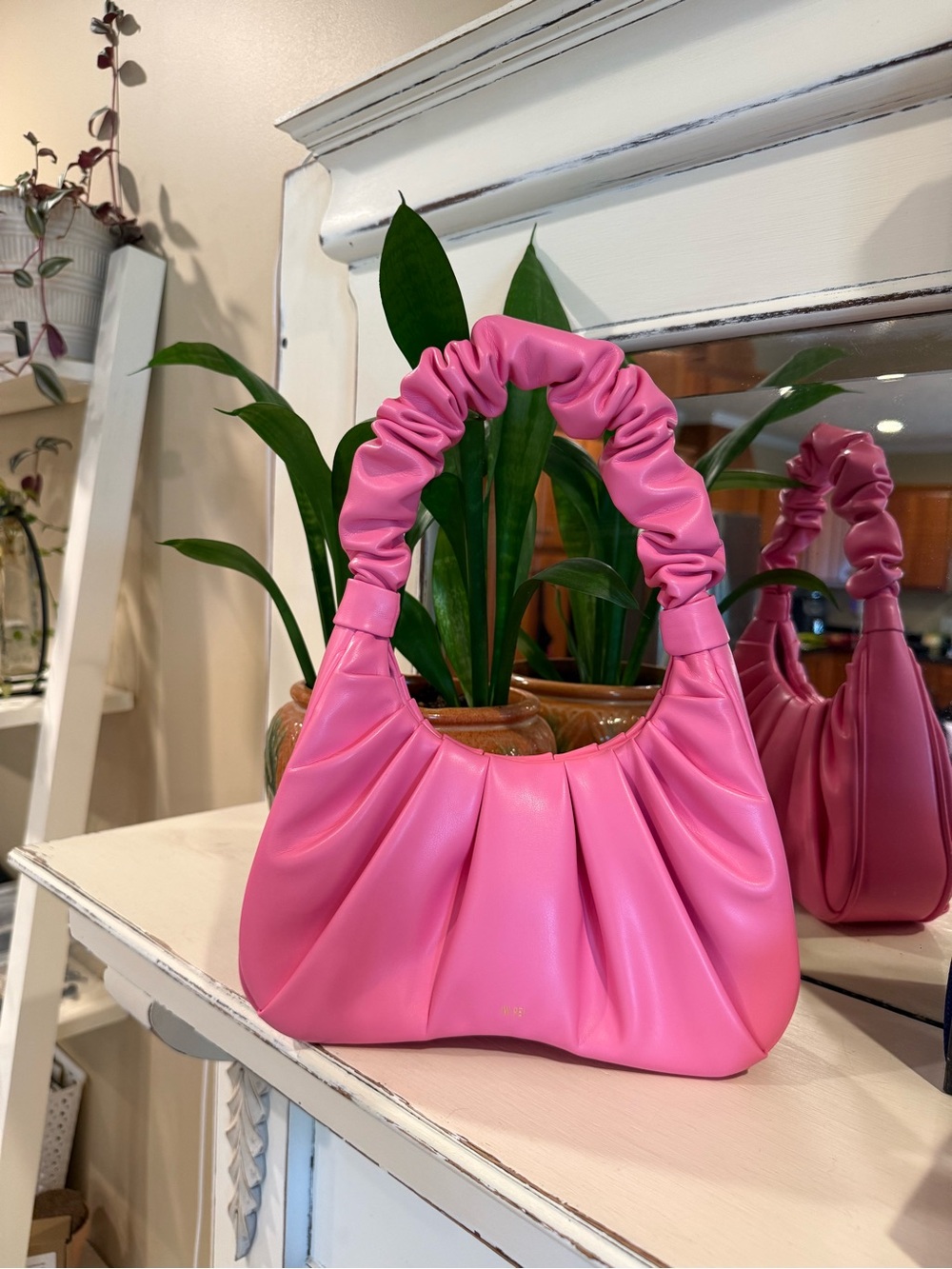 JW PEI Gabbi Pink Ruched Vegan Leather Hobo Shoulder Bag Y2K Inspired